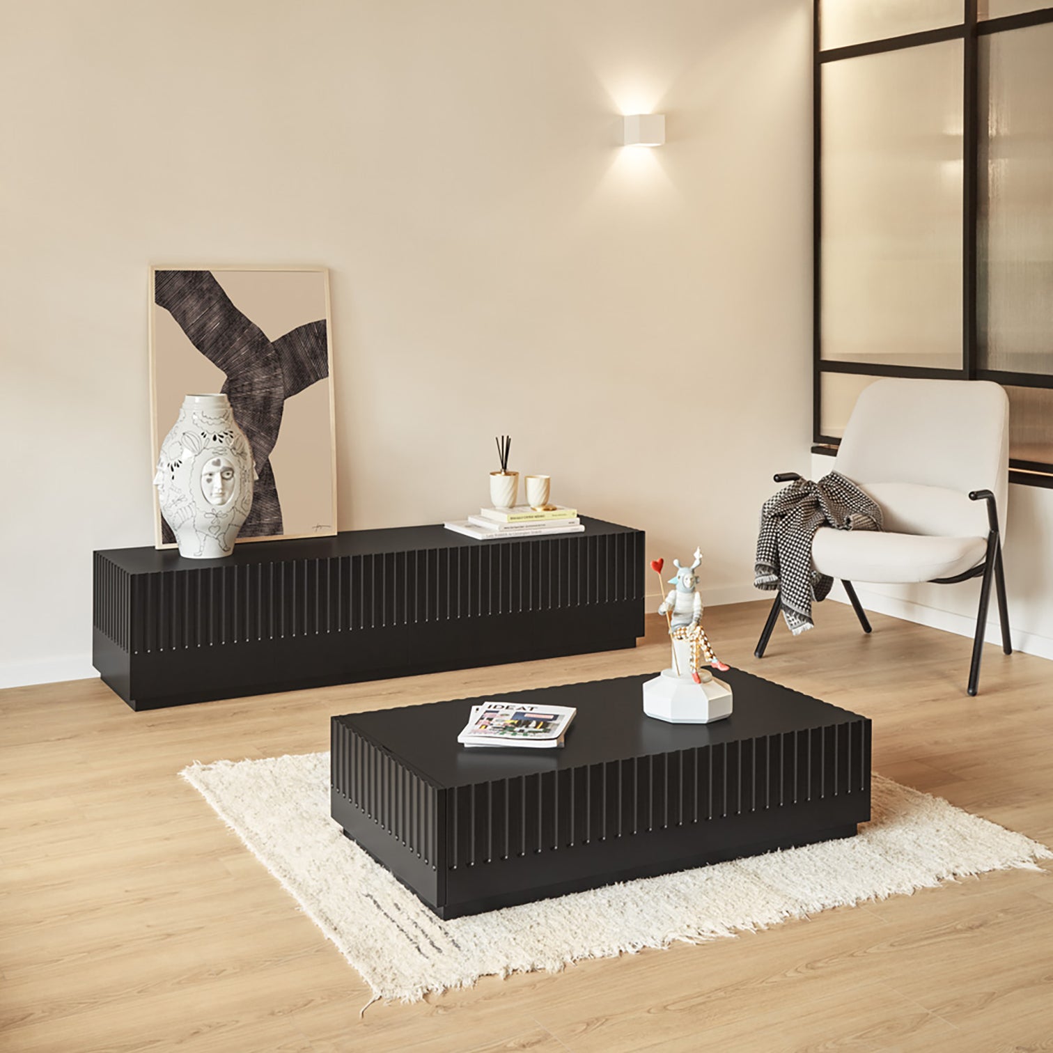 
Meuble TV bas design « Doric » - Noir