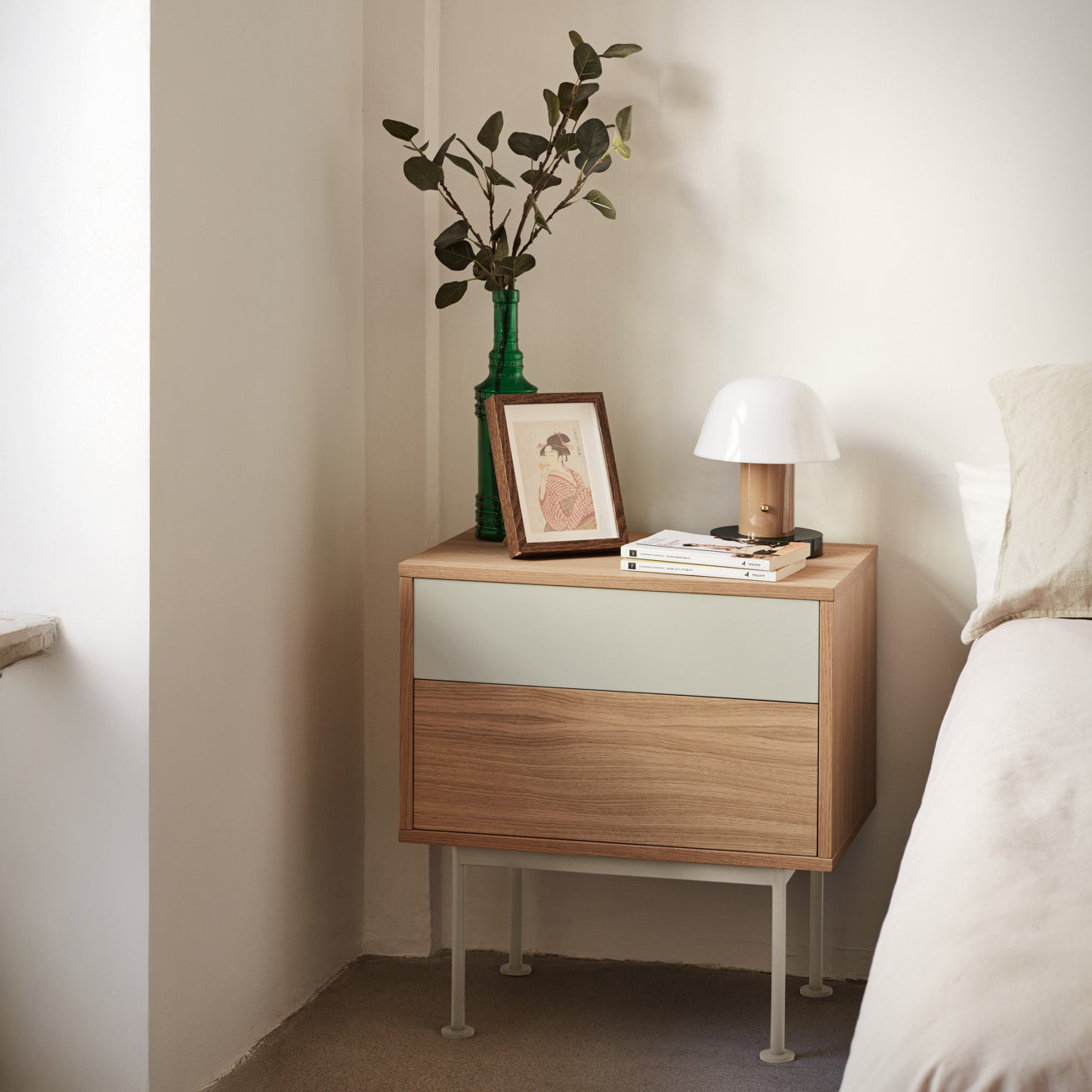 
Designer Side and Bedside Table "Yoko" - Cream / Oak