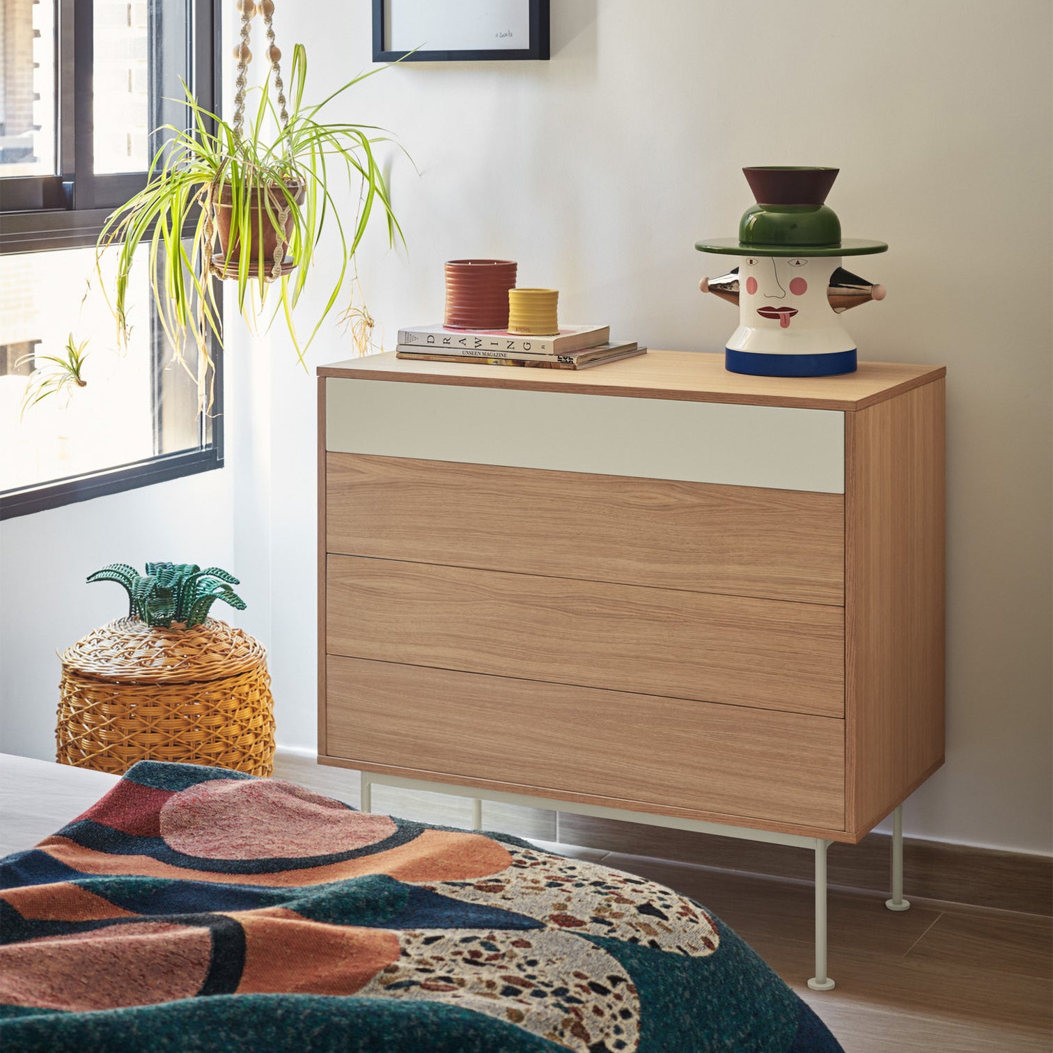
Designer Chest of Drawers "Yoko" - Cream / Oak