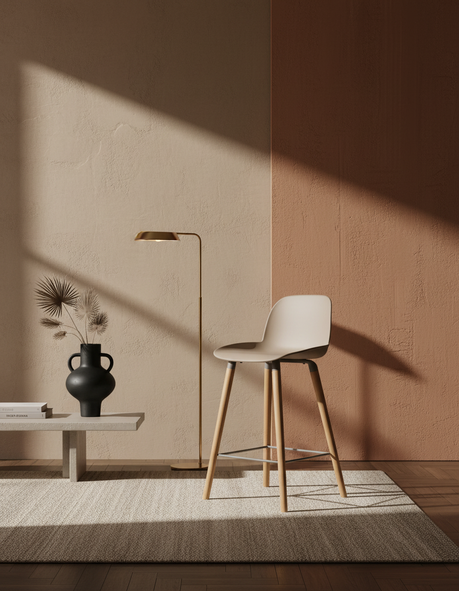 
Design Barstuhl „Albert Kuip“ - Sitzhöhe 75 cm / Taupe / Natural