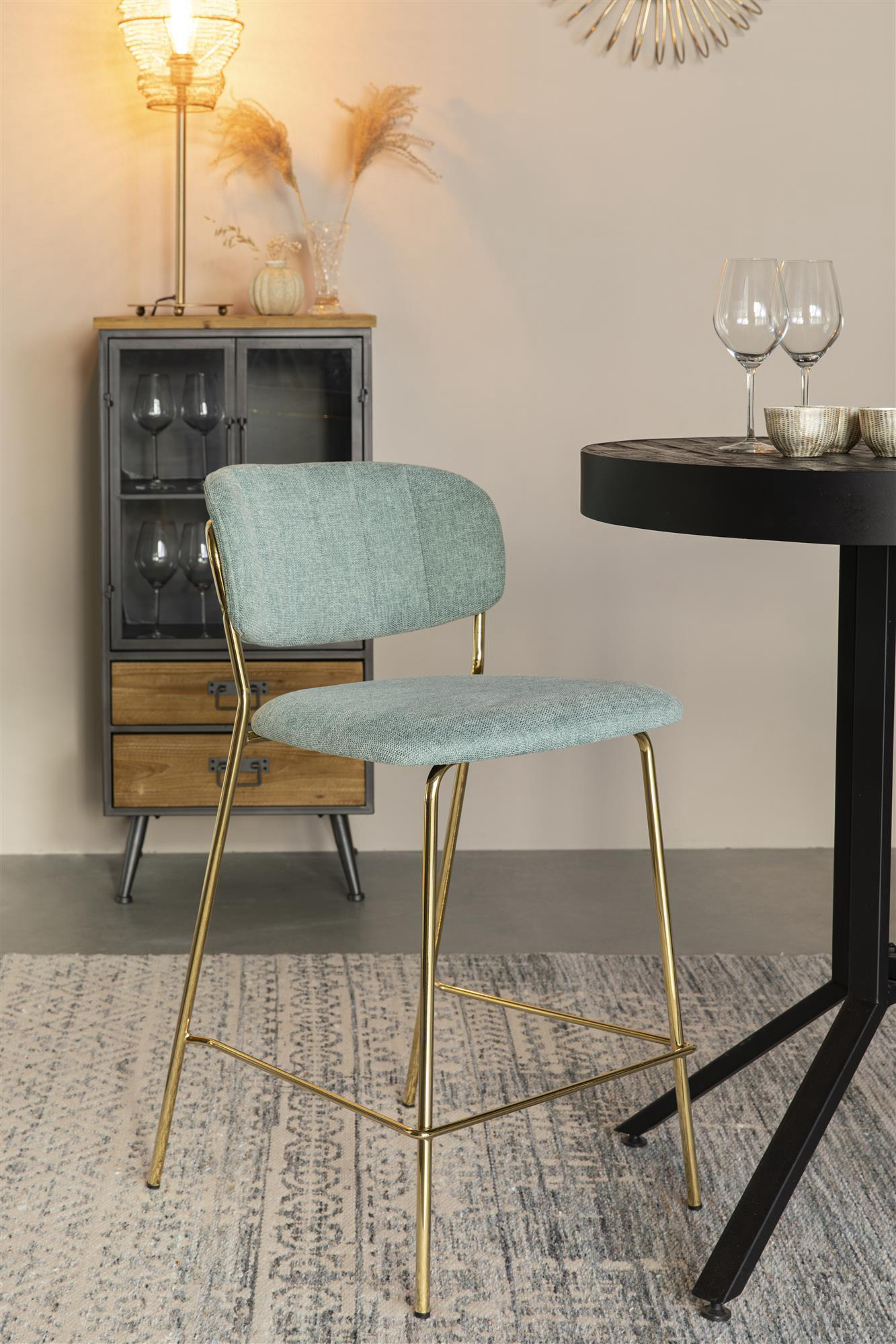 
High-Quality Bar Stool "Jolien" - Gold / Light Green