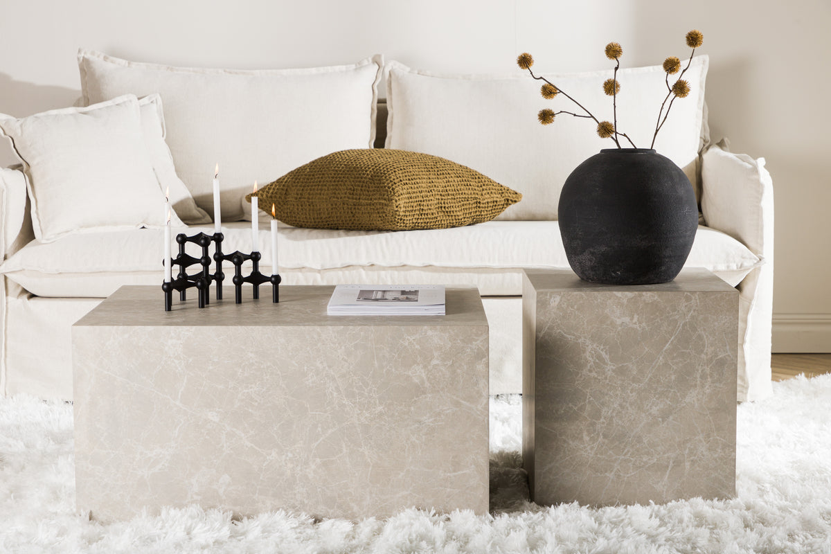 
Designer Side Table "York high" - 40 x 40 cm - Beige Marble Effect