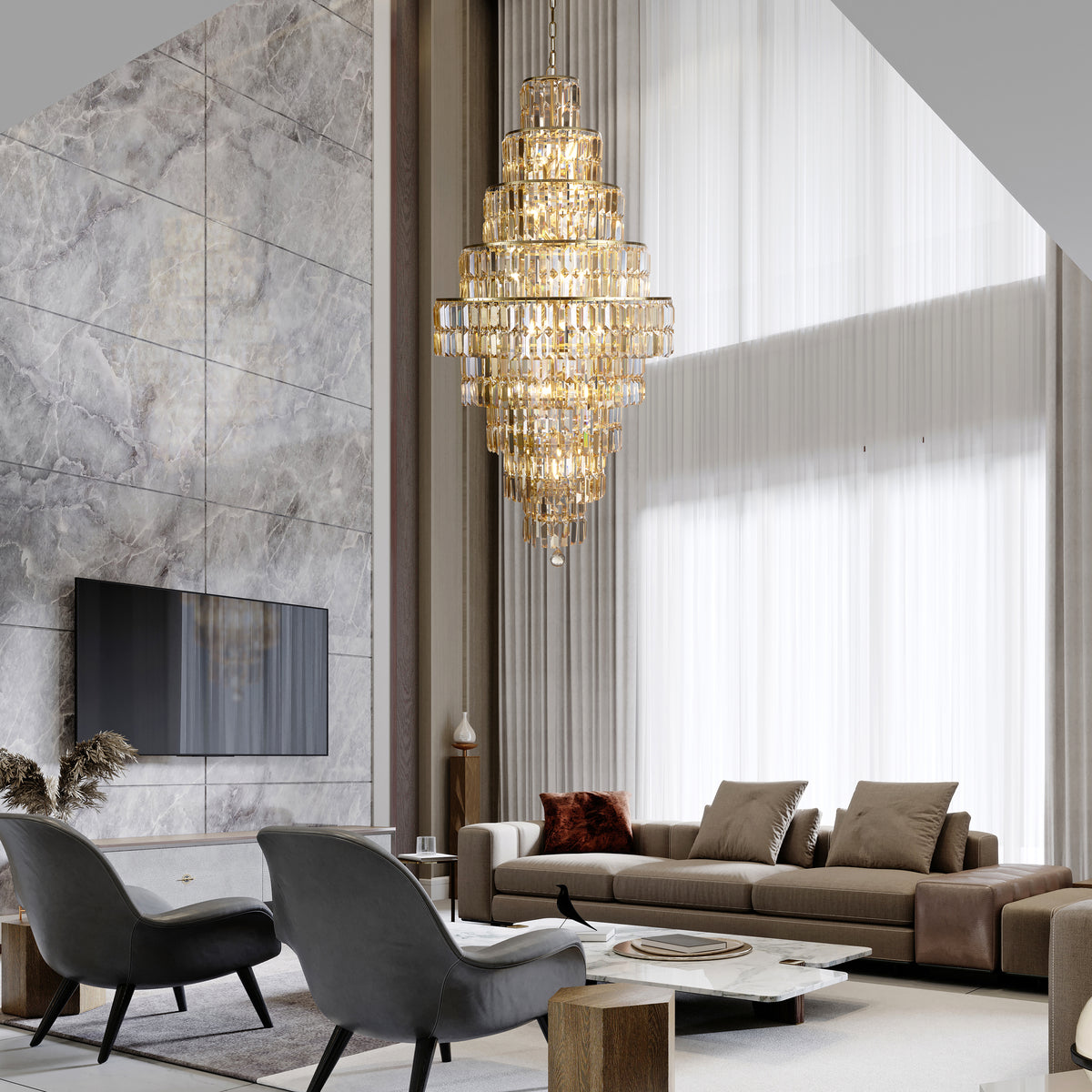 
Exklusiver, dimmbarer XXL Kronleuchter „Empire“ - 13-flammig - Gold/Champagne