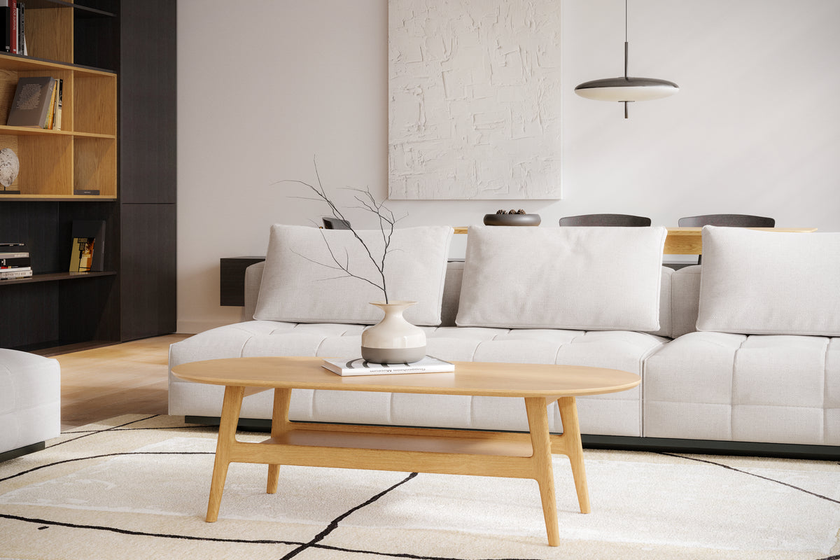 
Hochwertiger Couchtisch „Curved“ 130 x 60 cm - Eiche Natural