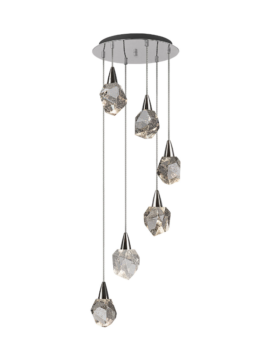 
LED designer pendant lamp “Aquaria”, 6-light - Chrome Finish