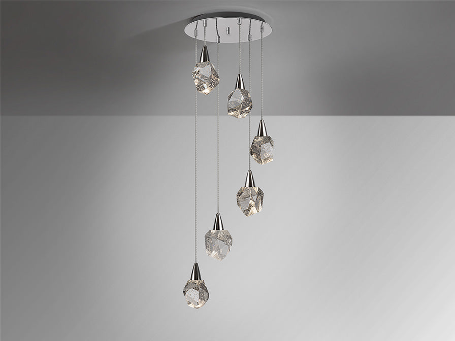 
LED designer pendant lamp “Aquaria”, 6-light - Chrome Finish