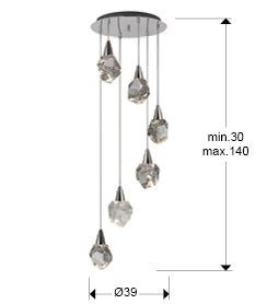 
LED designer pendant lamp “Aquaria”, 6-light - Chrome Finish