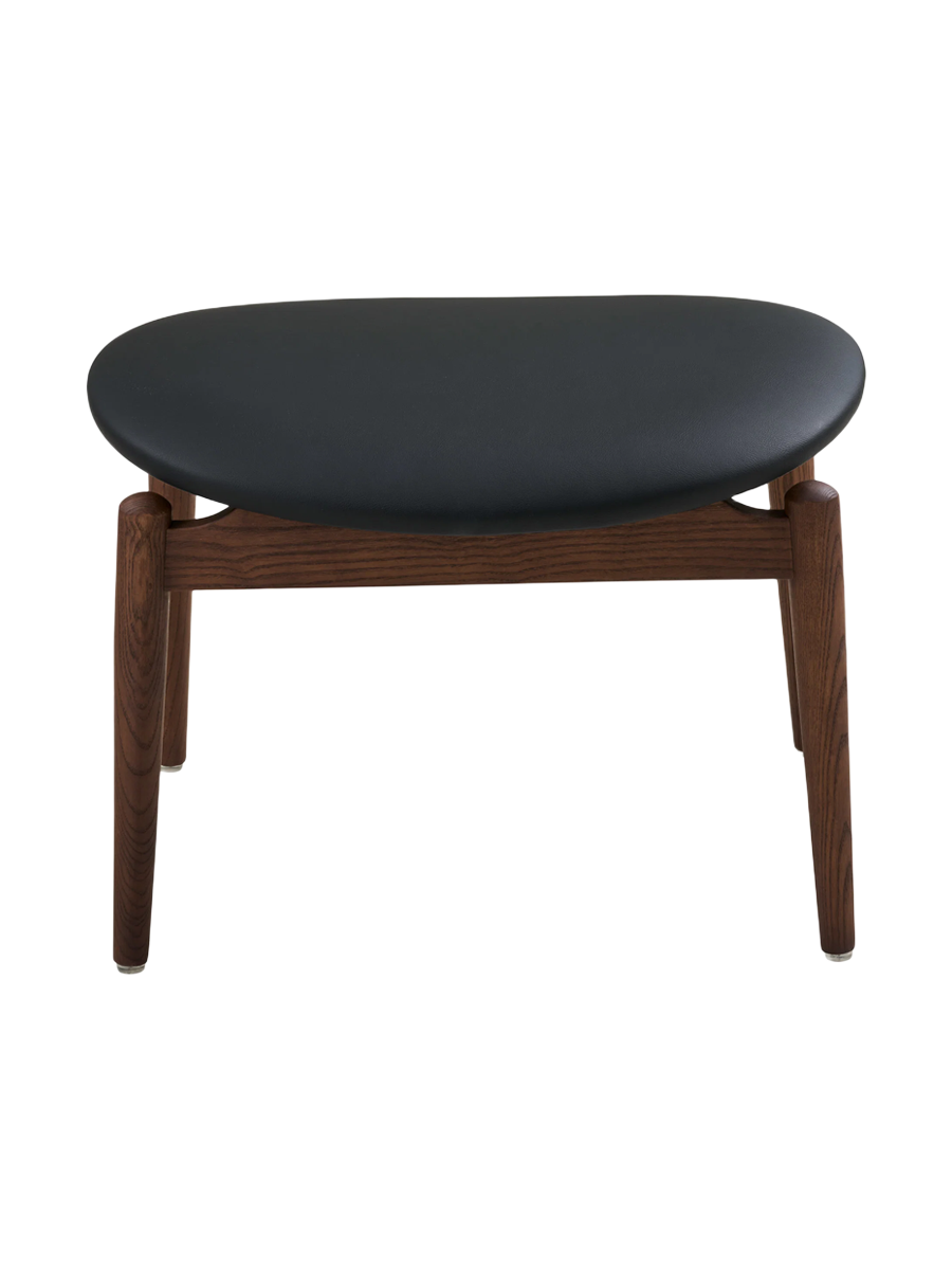 
Poltrona lounge di design in legno massello «Olvera» - con poggiapiedi / Noce / Nero