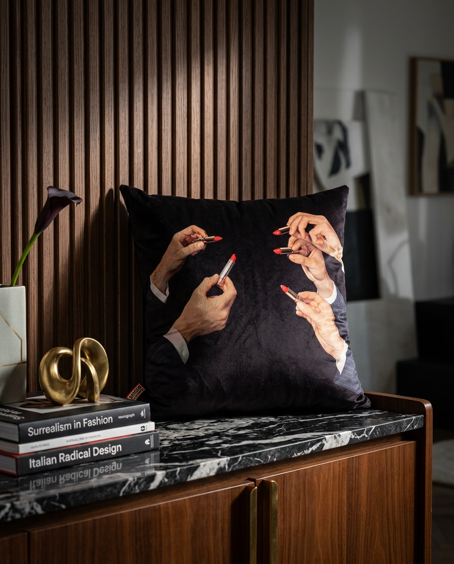 
Designer cushion "Toiletpaper Lipsticks Black"