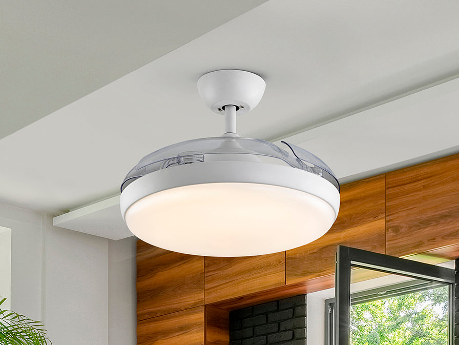 
Ventilateur de plafond haut de gamme et plafonnier LED « Venturi » avec télécommande - blanc