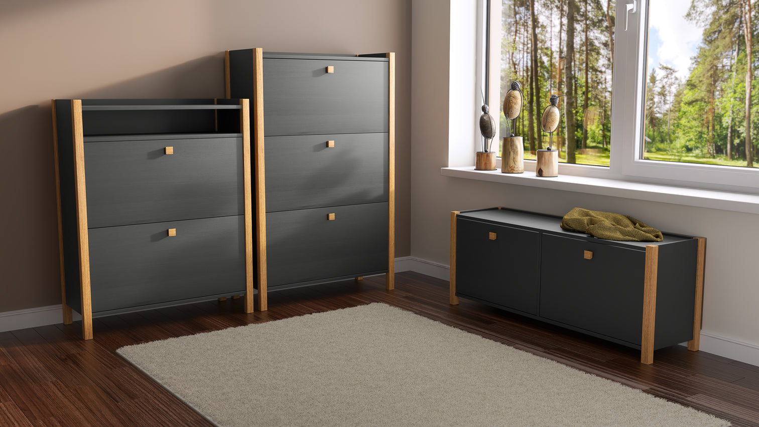 
Modern Shoe Cabinet and Bench "Hannover" 2-door