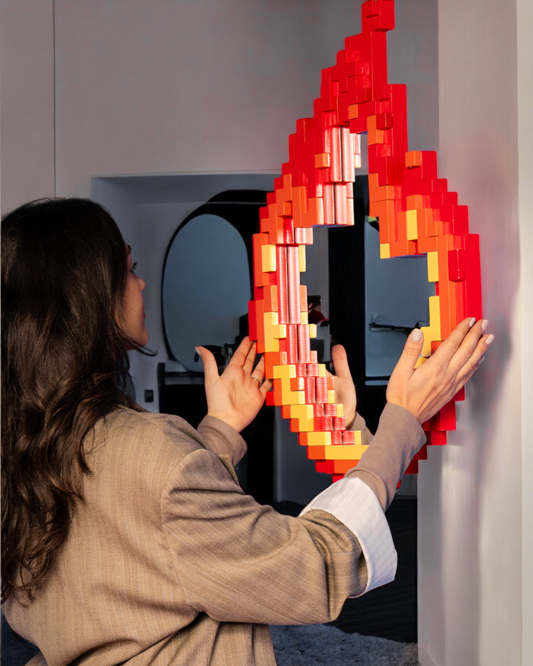 
"Pixel Flame" Design Wall Mirror