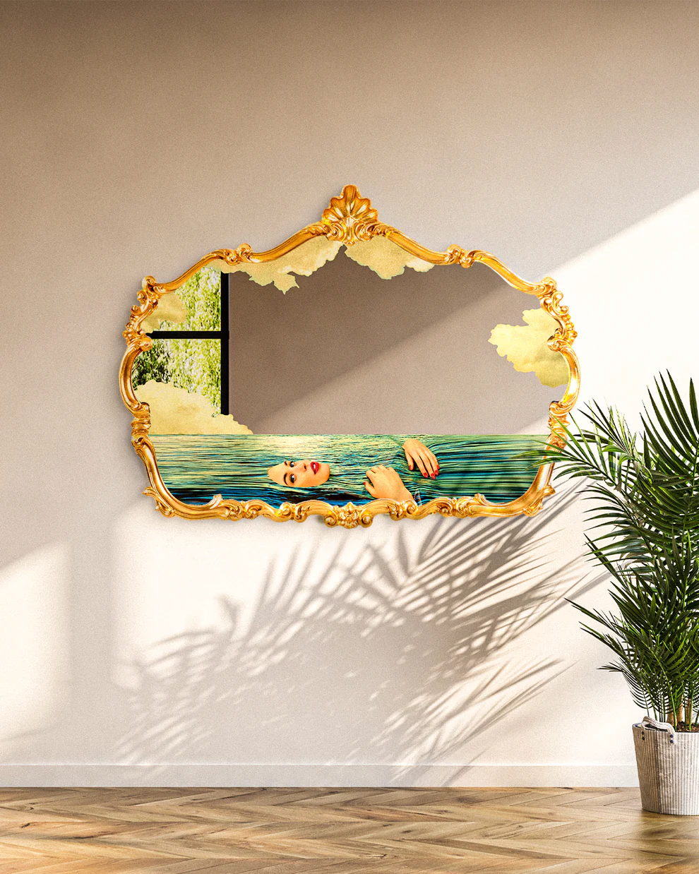 
Designer Wall Mirror "Toiletpaper Barroque Seagirl"