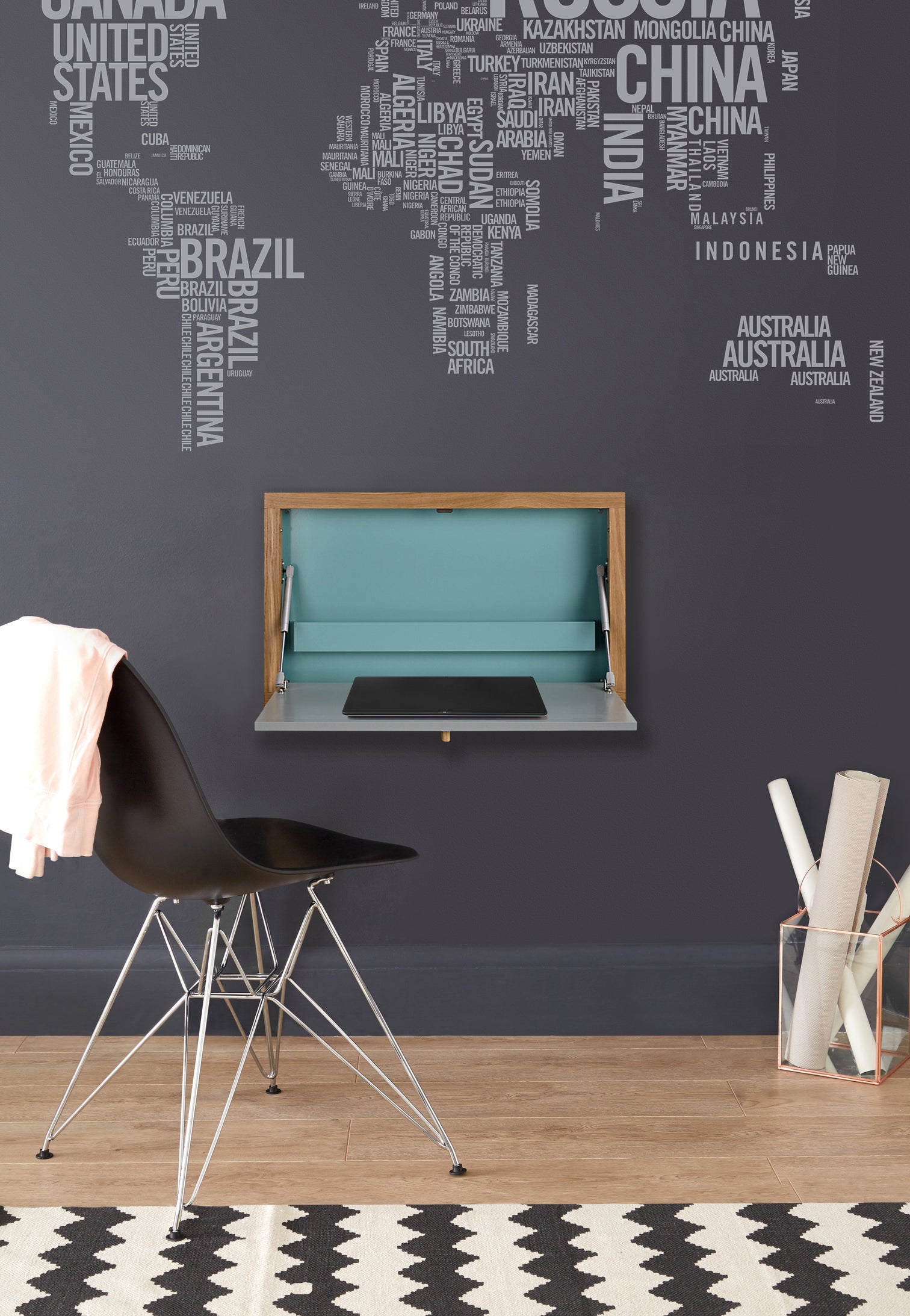 
Wall-mounted Desk "Brenda" - Natural / Blue