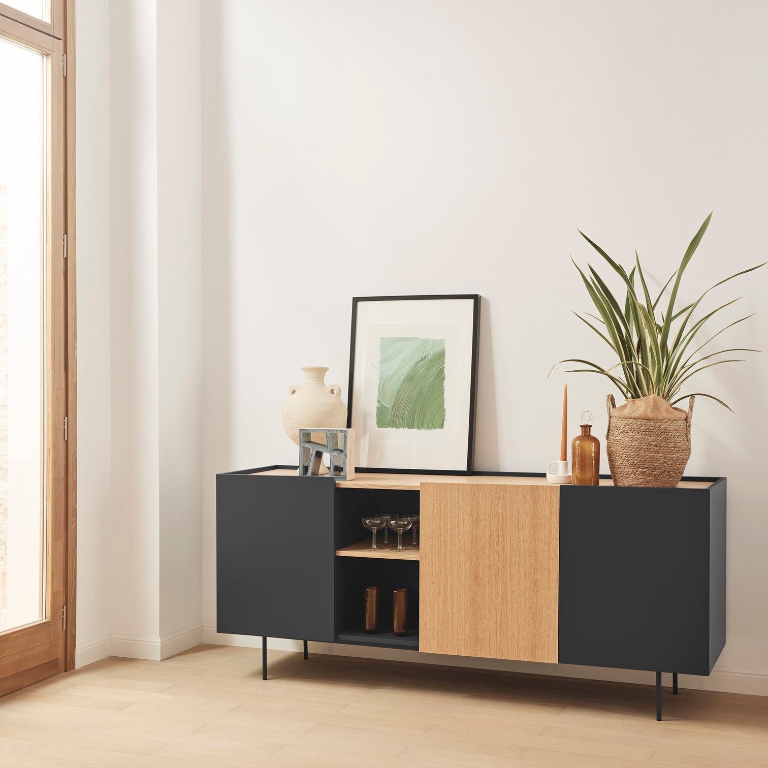
Grand buffet design « Otto » - Anthracite / Chêne