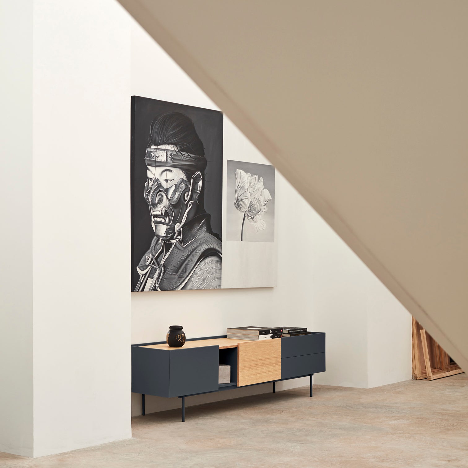 
Meuble bas design « Otto » - Anthracite / Chêne