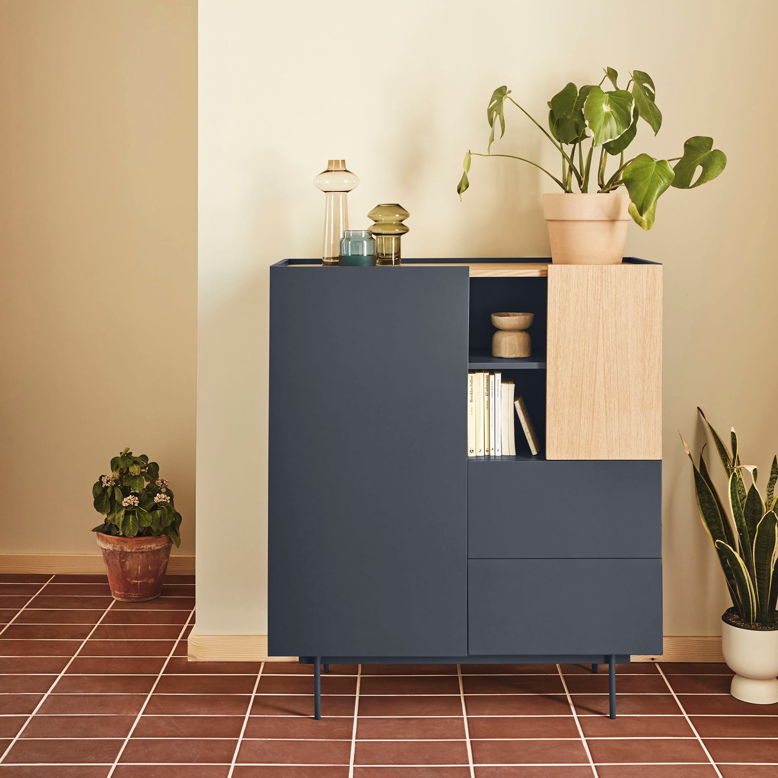 
Highboard design « Otto » - Anthracite / Chêne