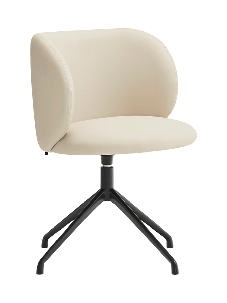 
360° Swivel Premium Design Chair "Mogi" - Frame: Black, Seat: Faux Leather Beige