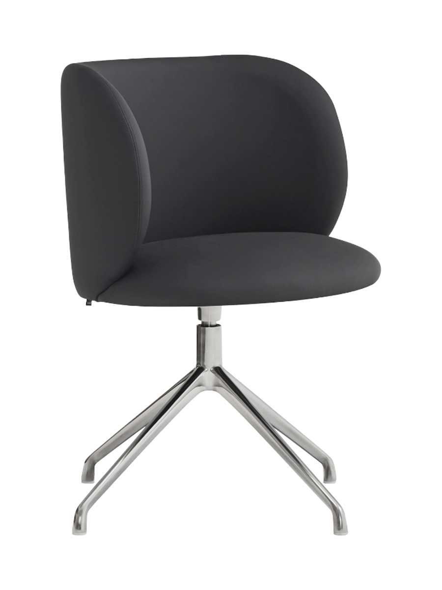 
360° Swivel Premium Design Chair "Mogi" - Frame: Stainless steel, Seat: Black faux leather