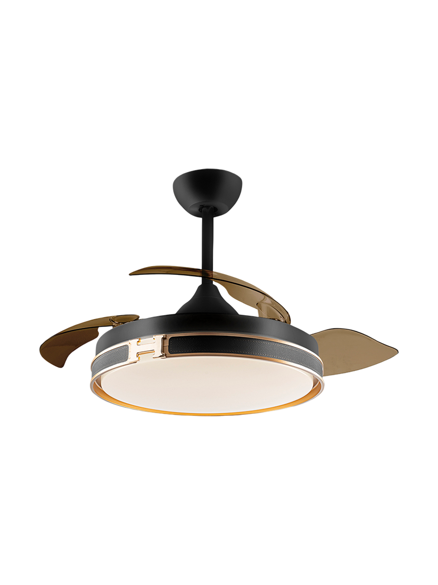
High-quality ceiling fan & LED ceiling light “Herón” with remote control - Black / Gold