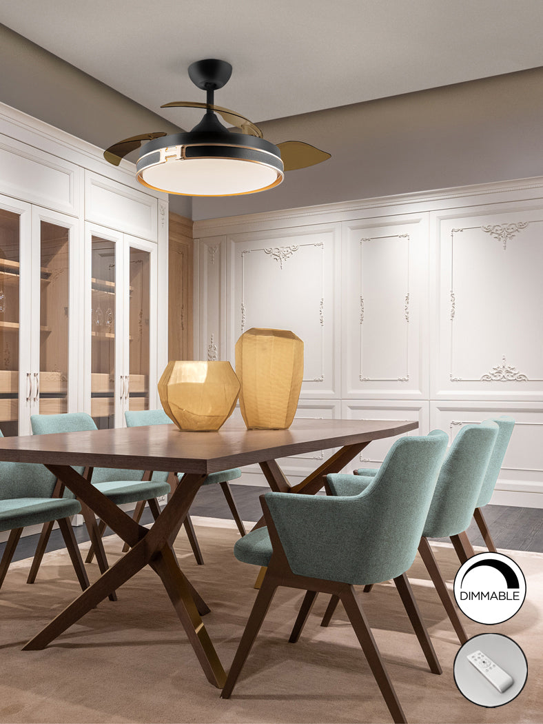 
Ventilateur de plafond haut de gamme et plafonnier LED « Herón » avec télécommande - Noir / Or