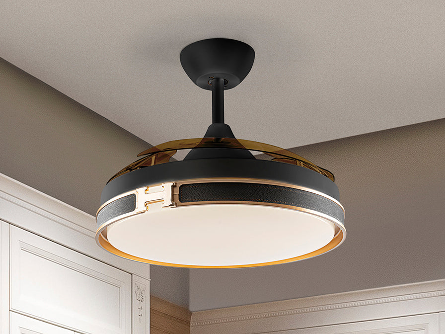 
Ventilateur de plafond haut de gamme et plafonnier LED « Herón » avec télécommande - Noir / Or