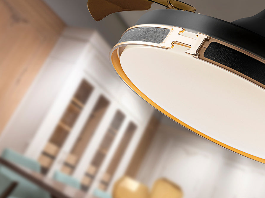 
Ventilateur de plafond haut de gamme et plafonnier LED « Herón » avec télécommande - Noir / Or