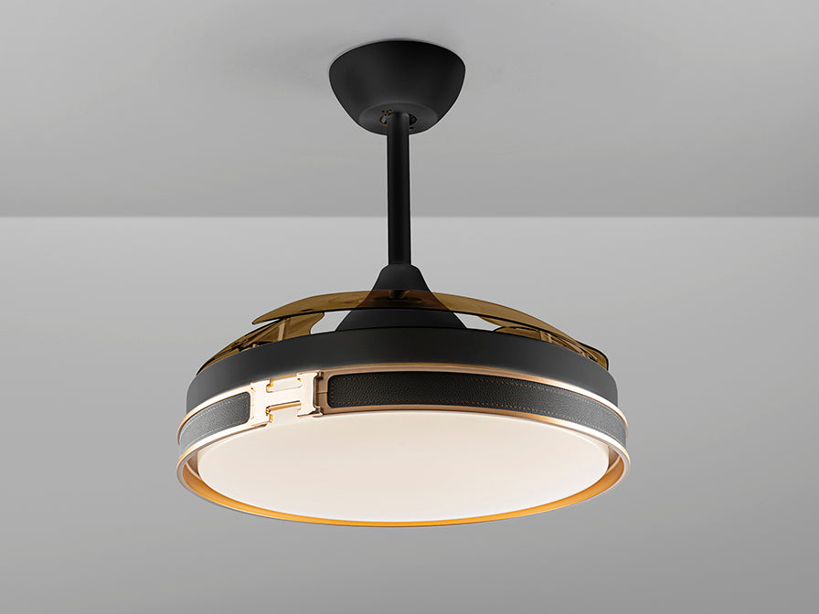 
Ventilateur de plafond haut de gamme et plafonnier LED « Herón » avec télécommande - Noir / Or