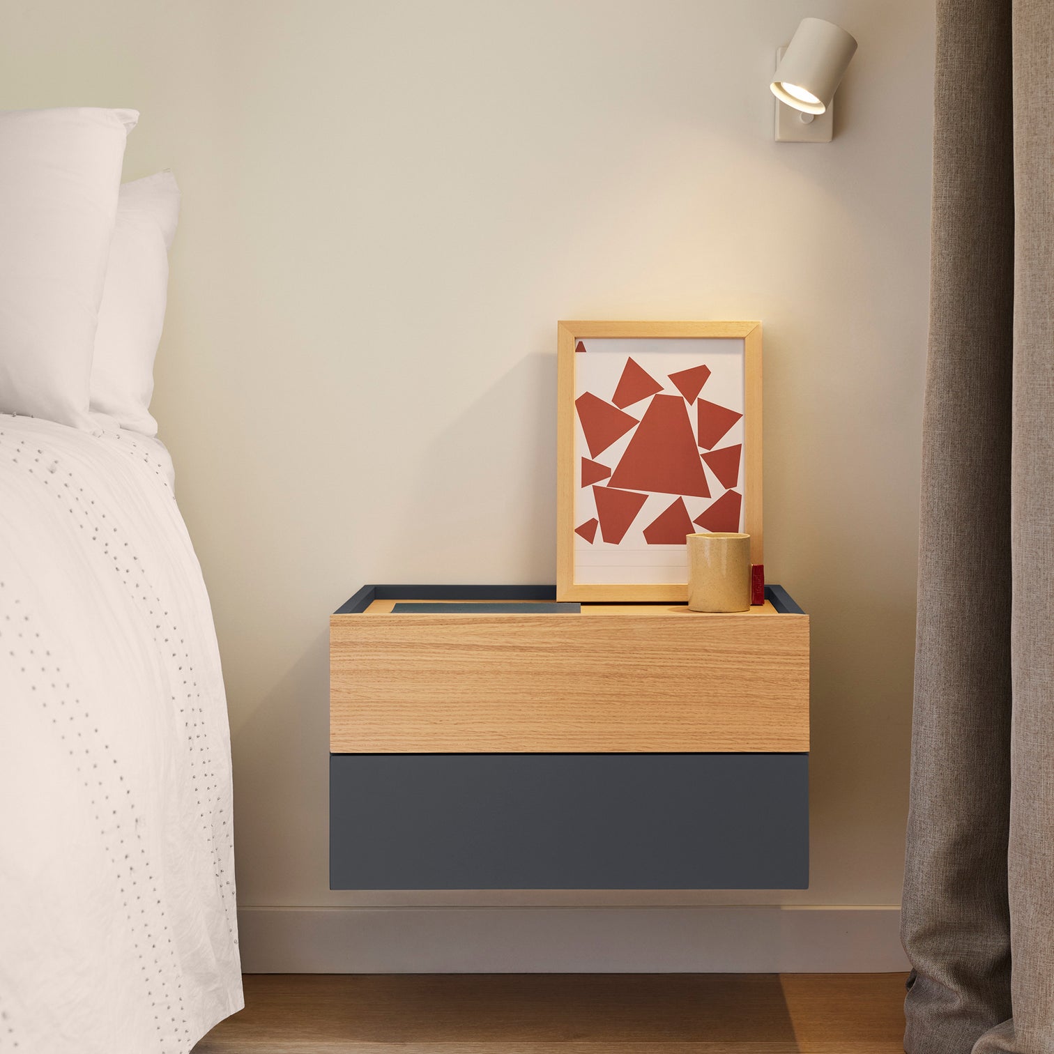 
Table de chevet design murale « Otto » - Anthracite / Chêne