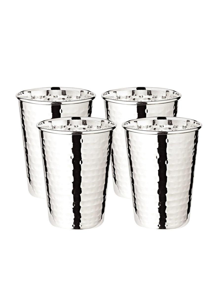 
Premium Trinkbecher „Mido“ im 4er-Set - edel versilbert & gehämmert
