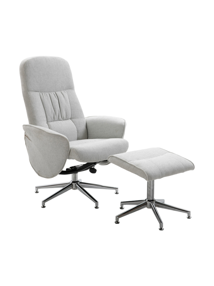 
Fauteuil de relaxation design « Rolf » avec repose-pieds - Revêtement textile grège