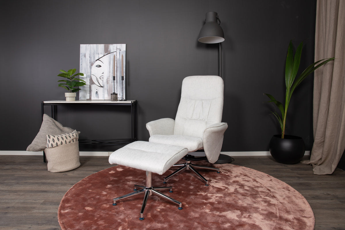 
Fauteuil de relaxation design « Rolf » avec repose-pieds - Revêtement textile grège