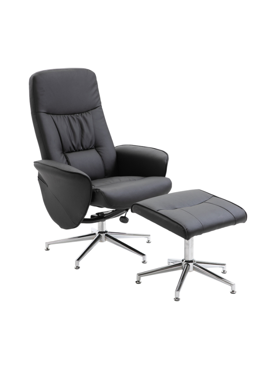 
Fauteuil de relaxation design « Rolf » avec repose-pieds - Similicuir Noir