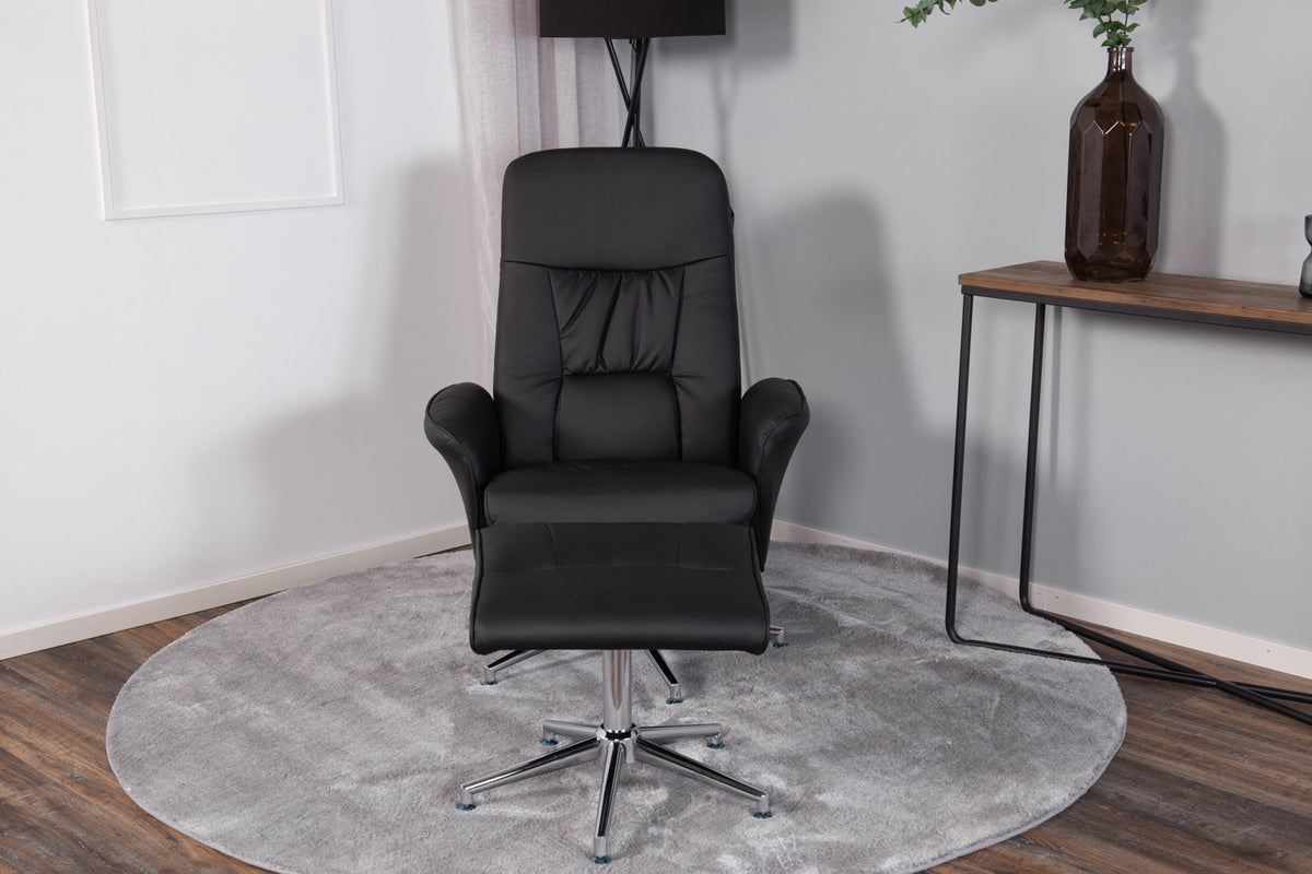 
Fauteuil de relaxation design « Rolf » avec repose-pieds - Similicuir Noir