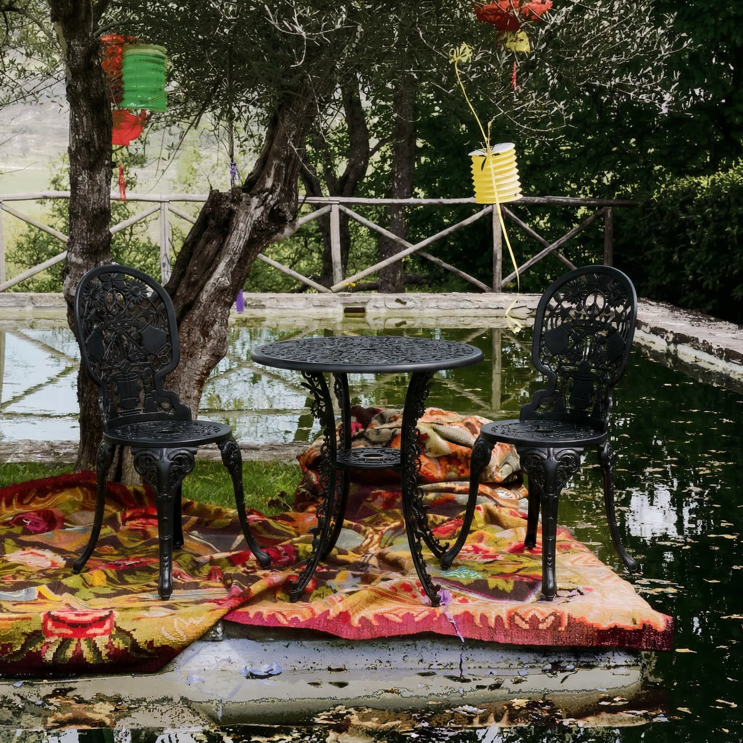 
Table de bistrot de jardin ronde design « Industry » - Noir