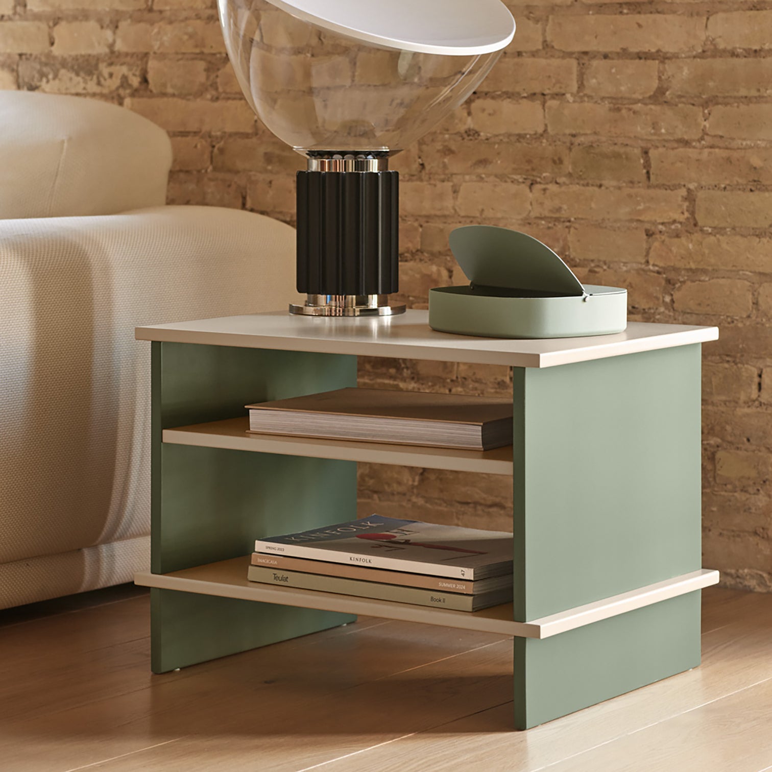 
Designer Side or Nightstand "Inari" - Sand/Green