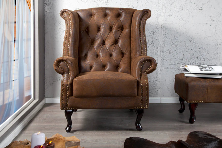 
Fauteuil à oreilles « Chesterfield » de haute qualité - Brun antique
