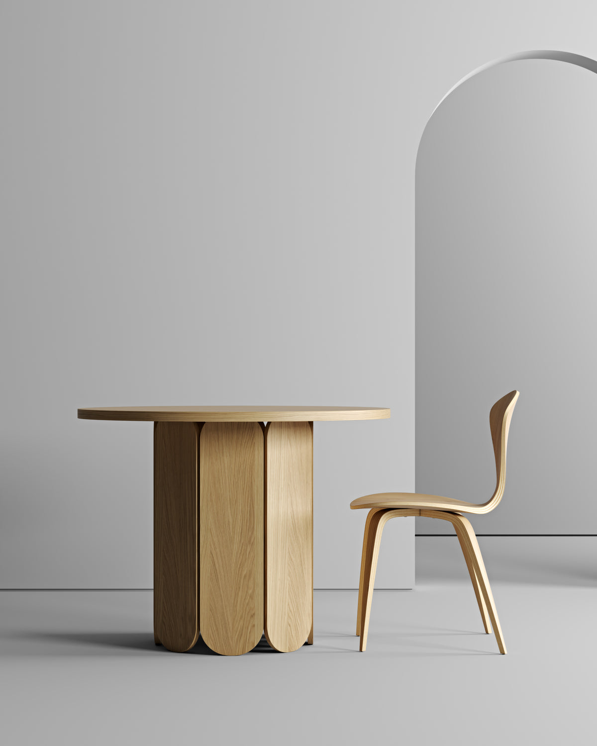 
Tavolo da pranzo rotondo di design «Soft Dining» - Rovere Naturale