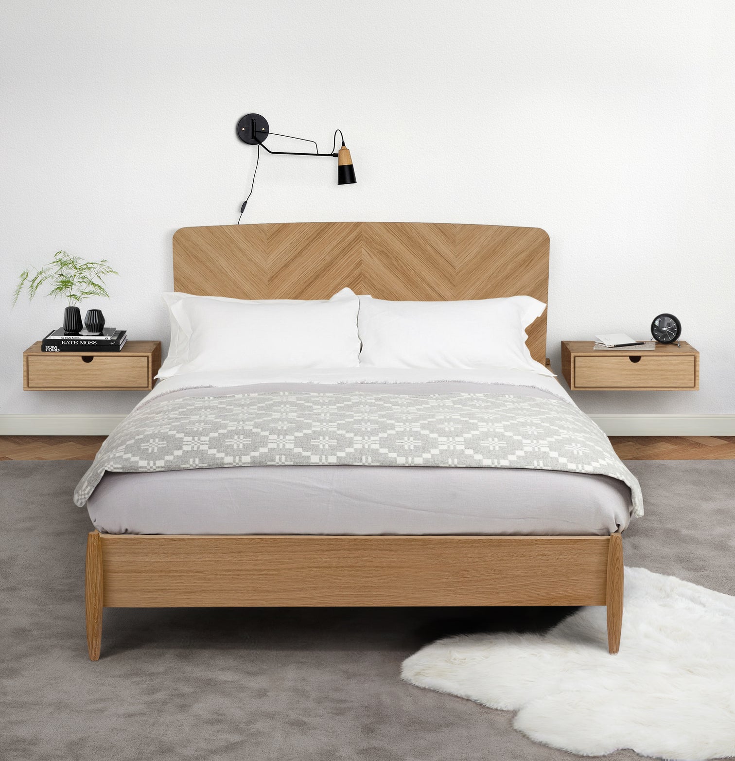 
Modern bedside table "Farsta", wall-mounted - Natural