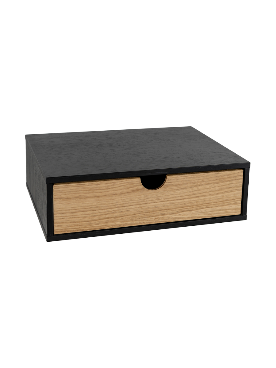 
Modern bedside table "Farsta", wall-mounted - Black / Natural