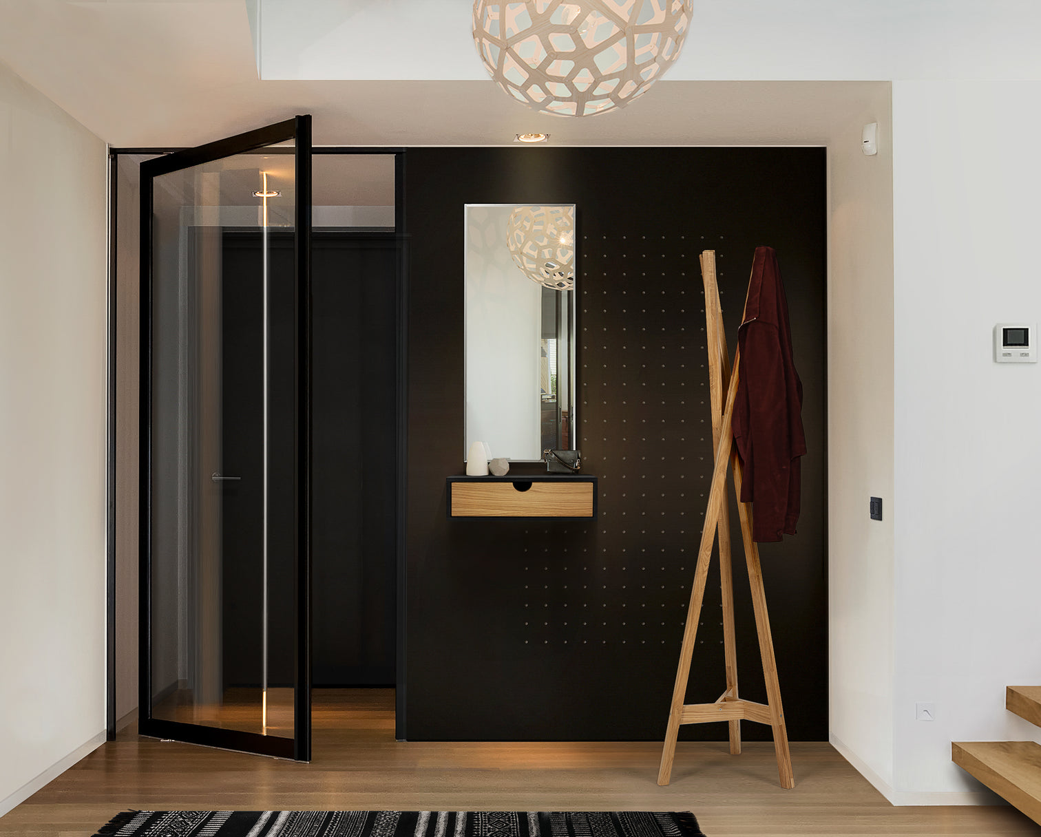 
Modern bedside table "Farsta", wall-mounted - Black / Natural