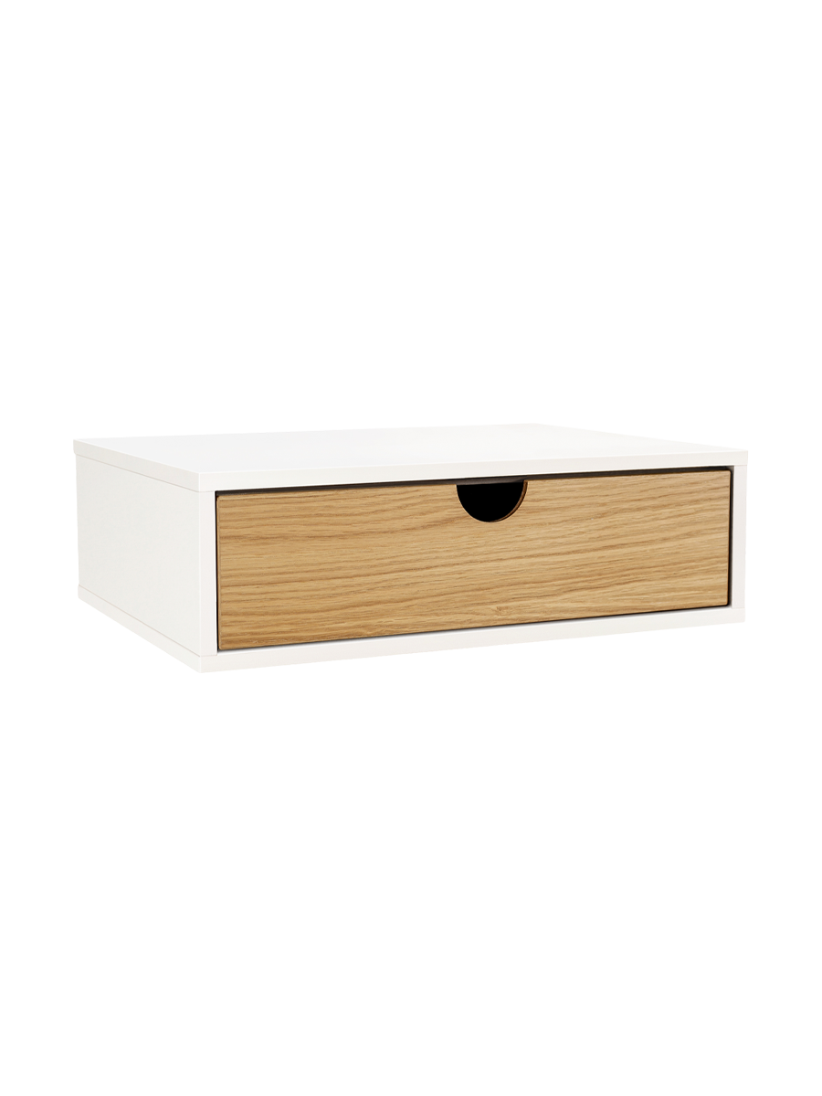 
Modern bedside table "Farsta", wall-mounted - White / Natural