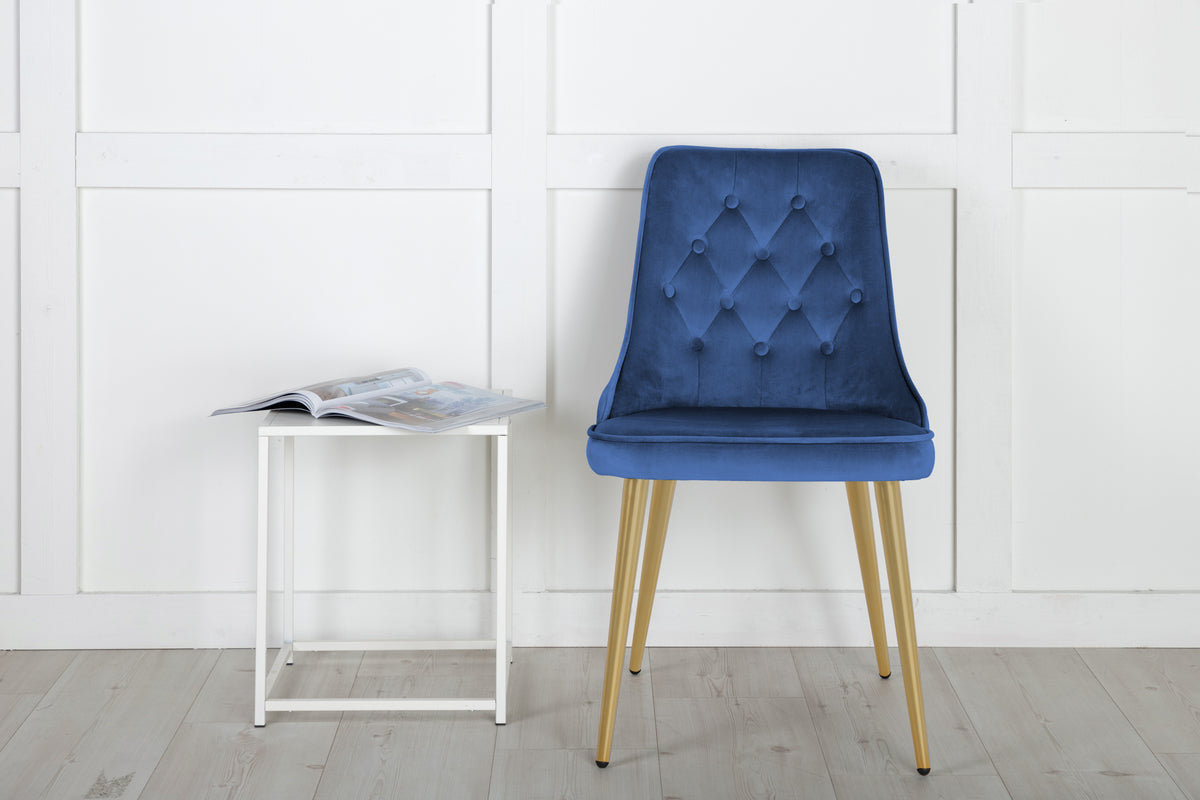 
Sedia da pranzo dal design moderno „Velvet deluxe“ - Blu reale / Oro