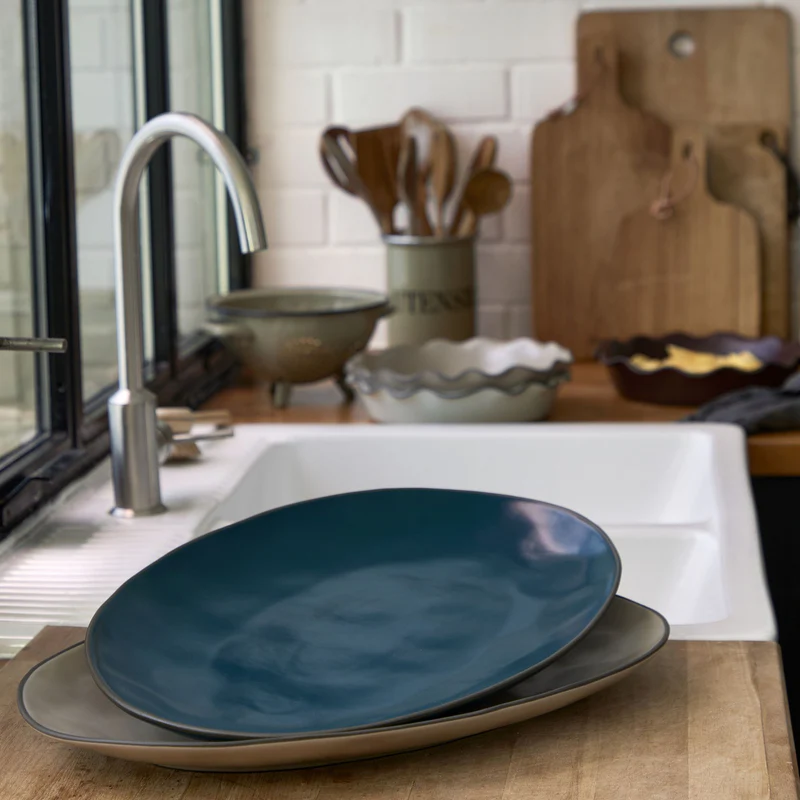 
Handmade Serving Platter "Stacked Organic" - Deep Sea Blue