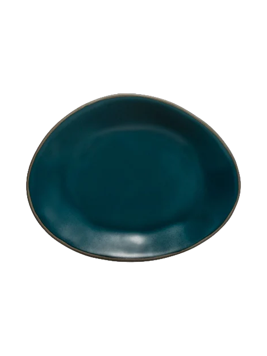 
Plat ovale à salade et dessert « Stacked Organic » fait main - Bleu profond