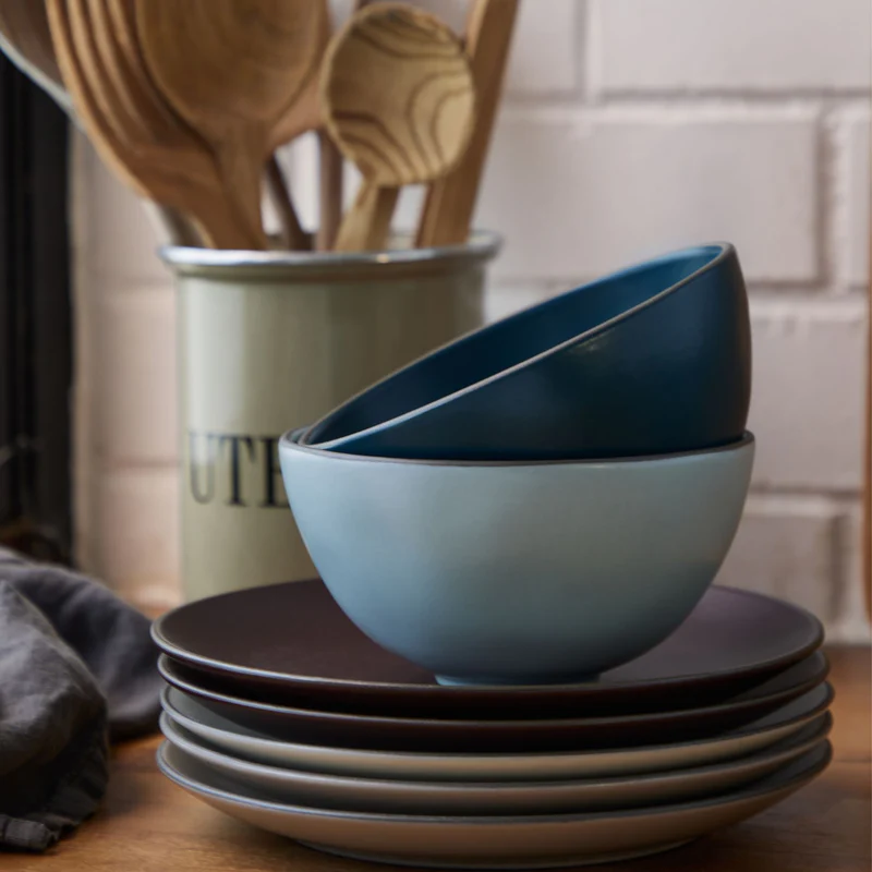 
Handmade Soup & Cereal Bowl "Stacked Organic" - Sky Blue