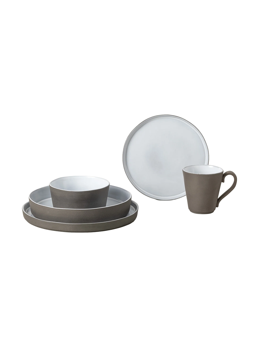 
Handgefertigtes Geschirr-Set „Lagoa Eco-Grés White“, 5-teilig