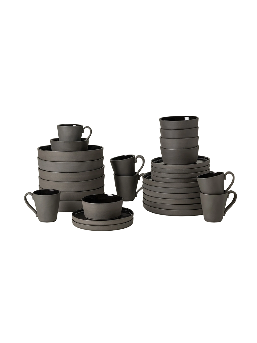 
Handgefertigtes Geschirr-Set „Lagoa Eco-Grés Black“, 6 Personen, 30-teilig