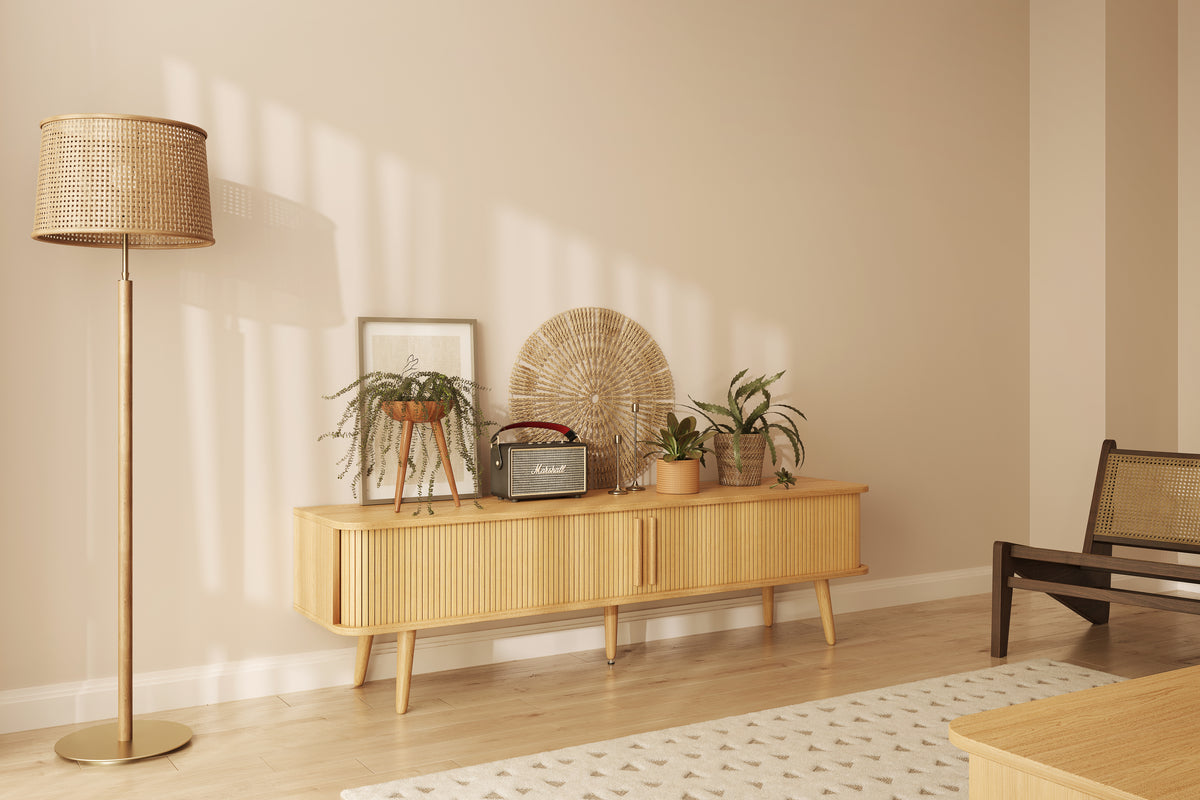 
Mobile TV di design «Rove» con ante scorrevoli - Rovere Naturale