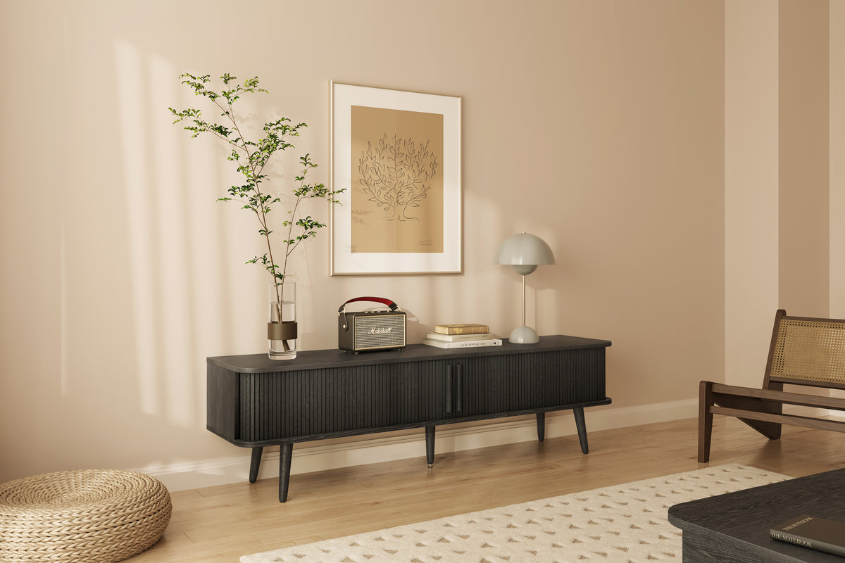 
Mobile TV di design «Rove» con ante scorrevoli - Rovere Nero